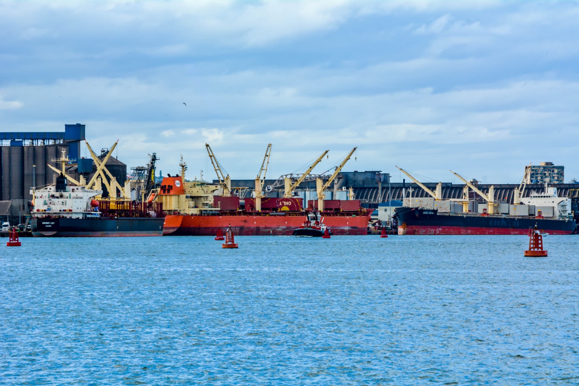 Ships and port infrastructure viewed across the water