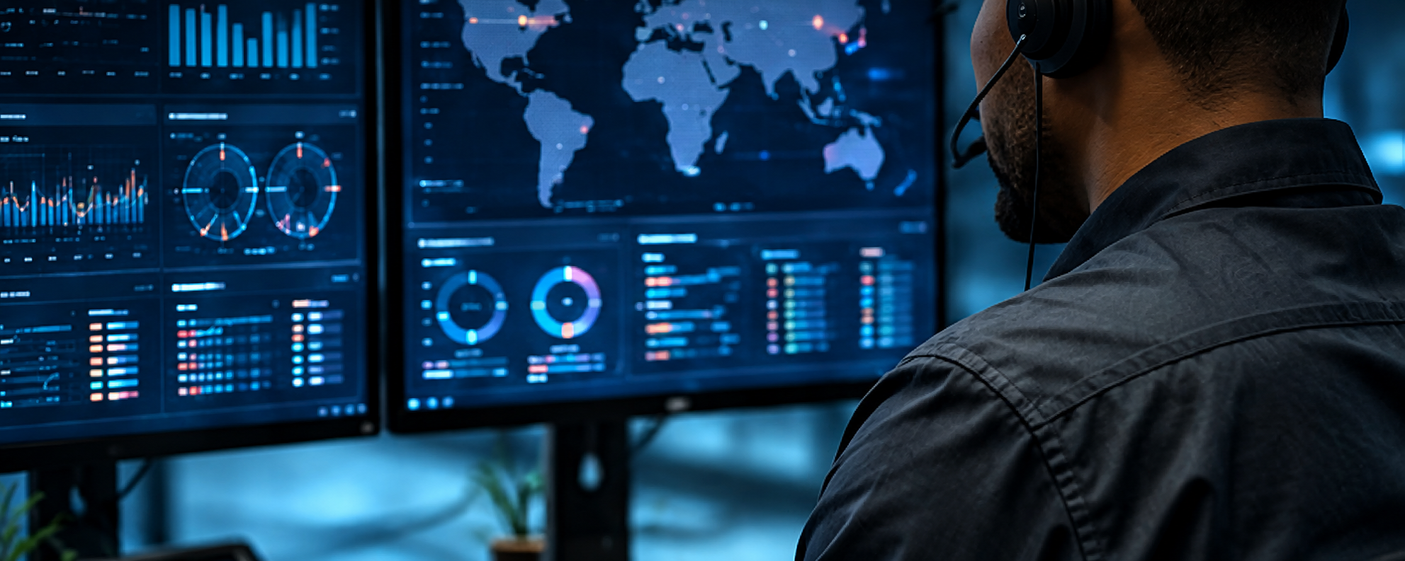 Image d'illustration : analyste sécurité surveillant des tableaux de bord dans un centre de cybersécurité
